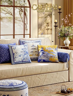 Gối Nhung Quạt IndigoEmperor Fan Indochine Art Cushion-CẬU HAI HOME DECOR