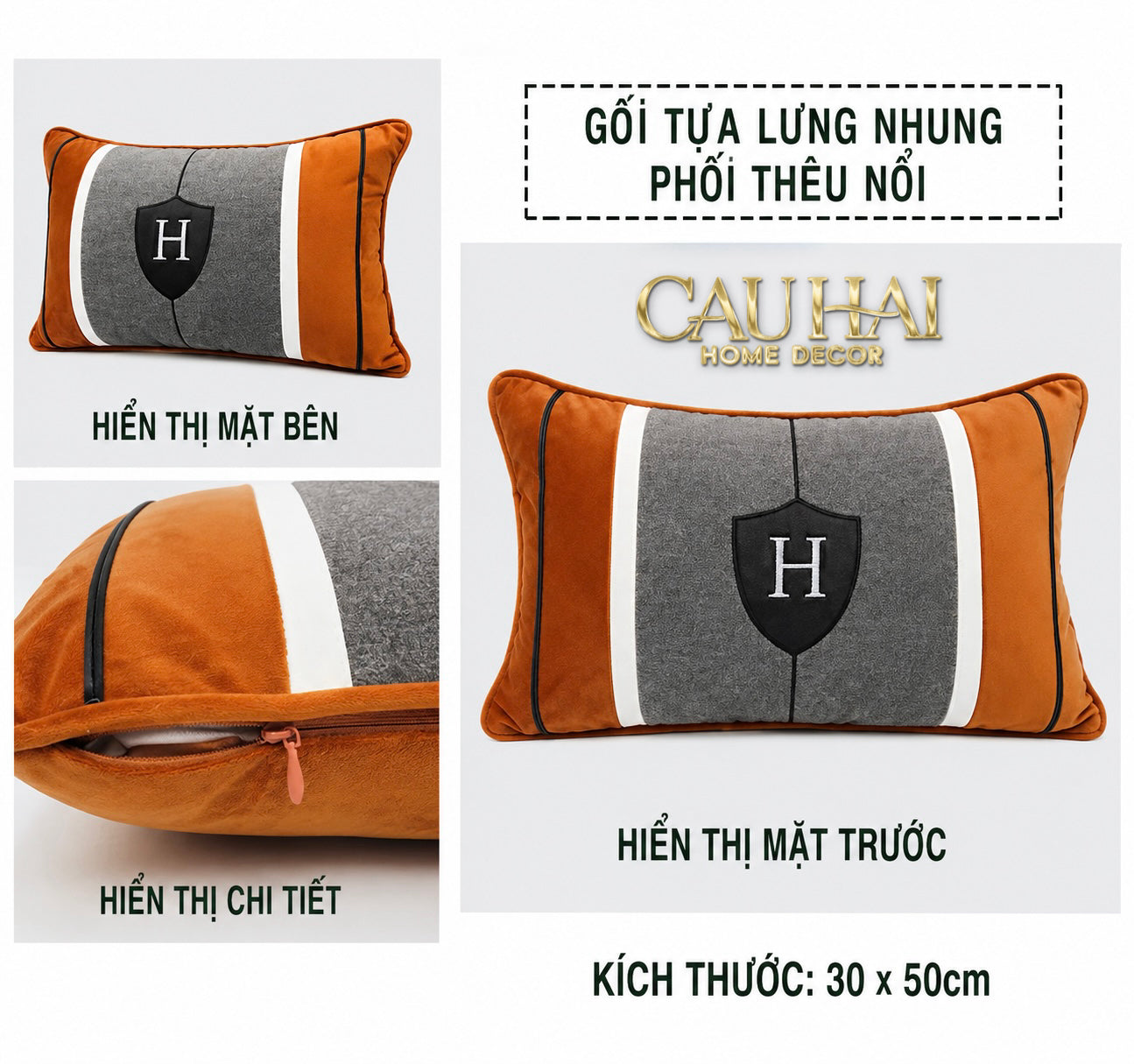 Gối Nhung Terra Heritage H Crest 30X50-CẬU HAI HOME DECOR