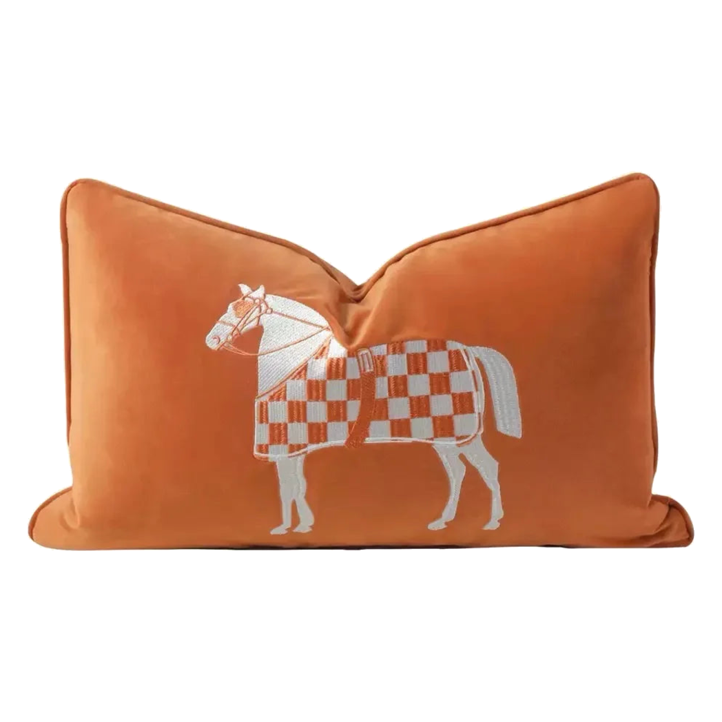 Gối Nhung Thêu Équestre Moderne Cognac Embroidered 30x50-VỎ GỐI-CẬU HAI HOME DECOR-CẬU HAI HOME DECOR