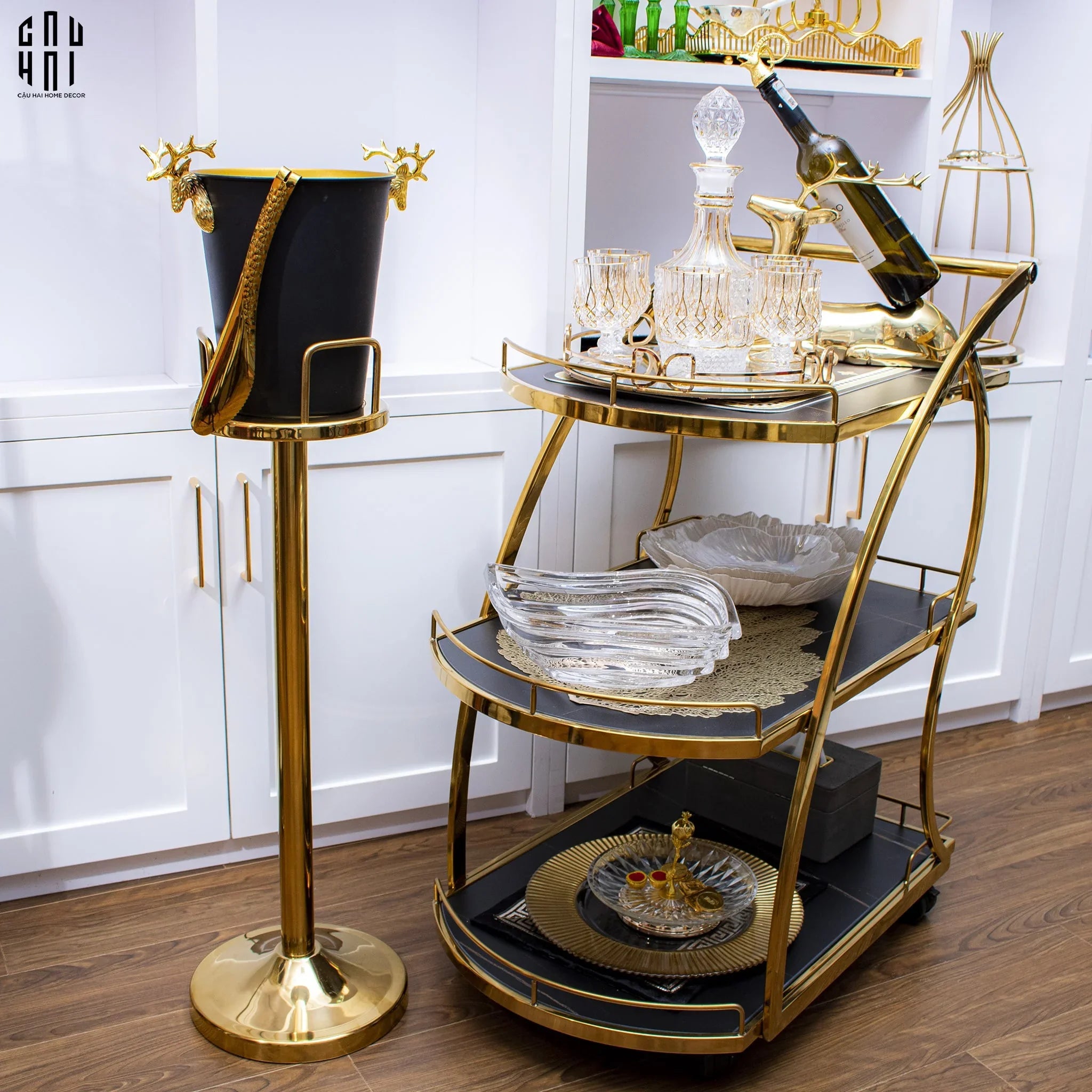GOLDEN ICE BUCKET HOLDER - GIÁ ĐỰNG XÔ ĐÁ - CẬU HAI HOME DECOR