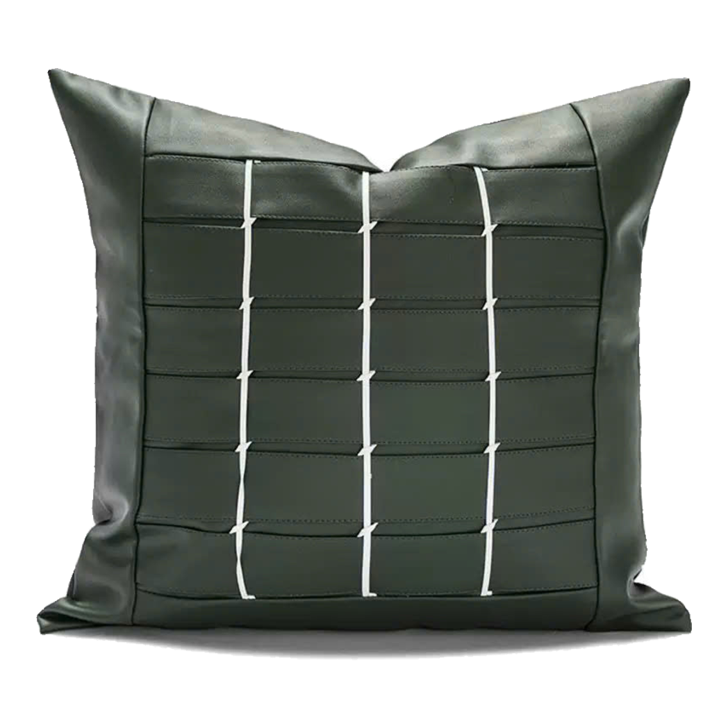 Vỏ Gối Leather Grid Équestre Forest 45x45-Vỏ Gối Trang Trí-CẬU HAI HOME DECOR-CẬU HAI HOME DECOR