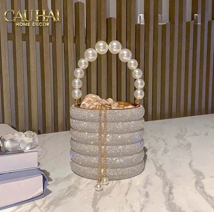 Haute Folie - Clutch Kim Cương Cylinder - Perle Noire Diamond Pavé Haute Décor Object-CẬU HAI HOME DECOR