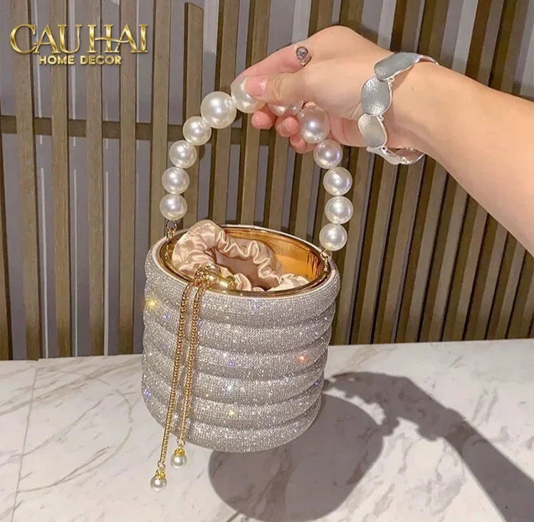 Haute Folie - Clutch Kim Cương Cylinder - Perle Noire Diamond Pavé Haute Décor Object-CẬU HAI HOME DECOR