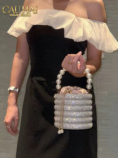 Haute Folie - Clutch Kim Cương Cylinder - Perle Noire Diamond Pavé Haute Décor Object-CẬU HAI HOME DECOR