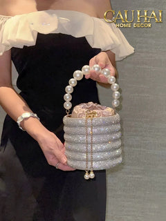 Haute Folie - Clutch Kim Cương Cylinder - Perle Noire Diamond Pavé Haute Décor Object-CẬU HAI HOME DECOR