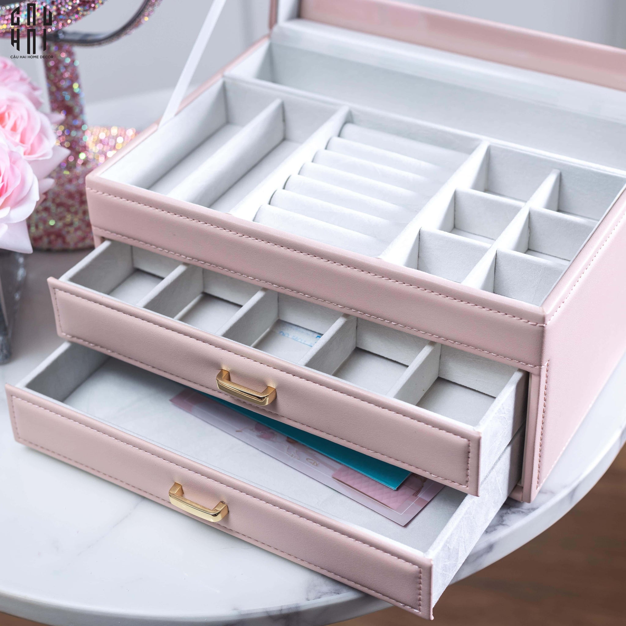 HAUTE FOLIE - HỘP ĐỰNG TRANG SỨC AMBER - AMBER LEATHER JEWELRY BOX SS25-CẬU HAI HOME DECOR