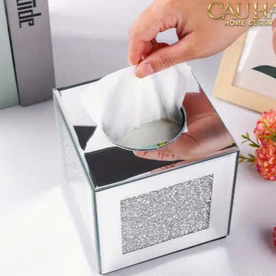 Haute Folie - Hộp Khăn Giấy Vuông Mặt Gương — Starlight Mirrored Tissue Box 14x14-HỘP KHĂN GIẤY-CẬU HAI HOME DECOR-CẬU HAI HOME DECOR
