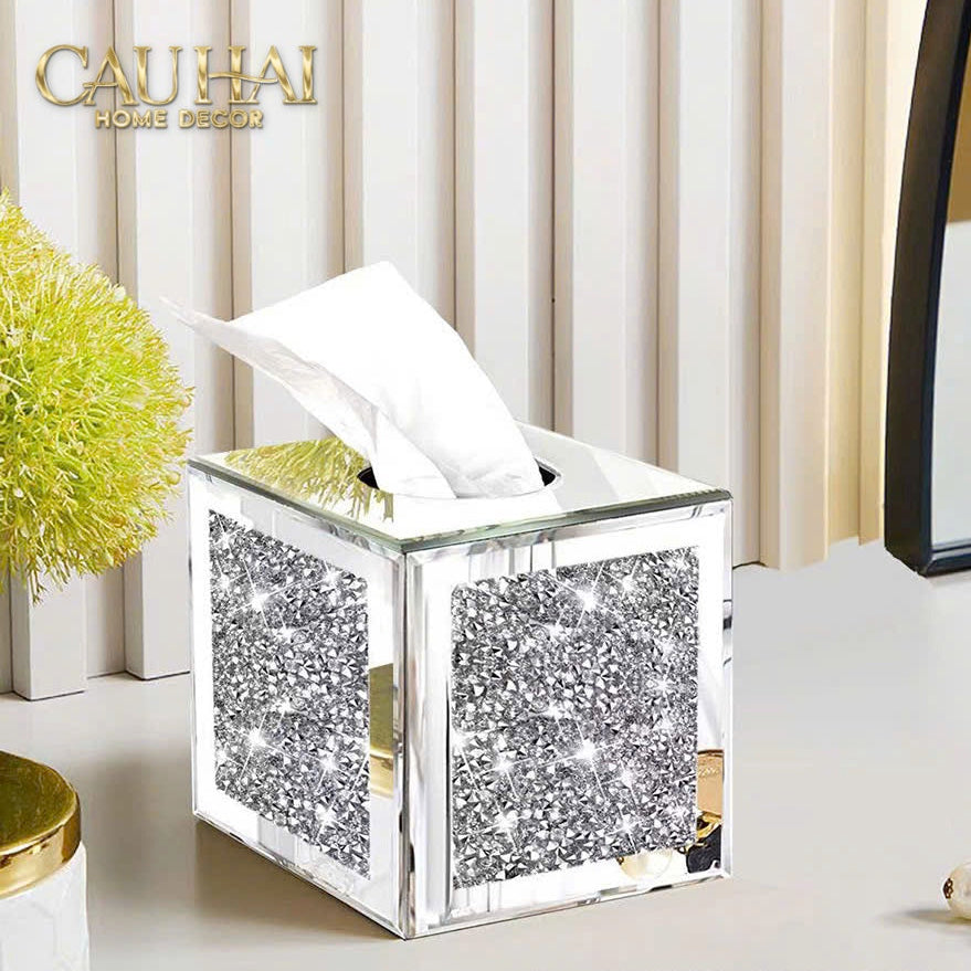 Haute Folie - Hộp Khăn Giấy Vuông Mặt Gương — Starlight Mirrored Tissue Box 14x14-HỘP KHĂN GIẤY-CẬU HAI HOME DECOR-CẬU HAI HOME DECOR