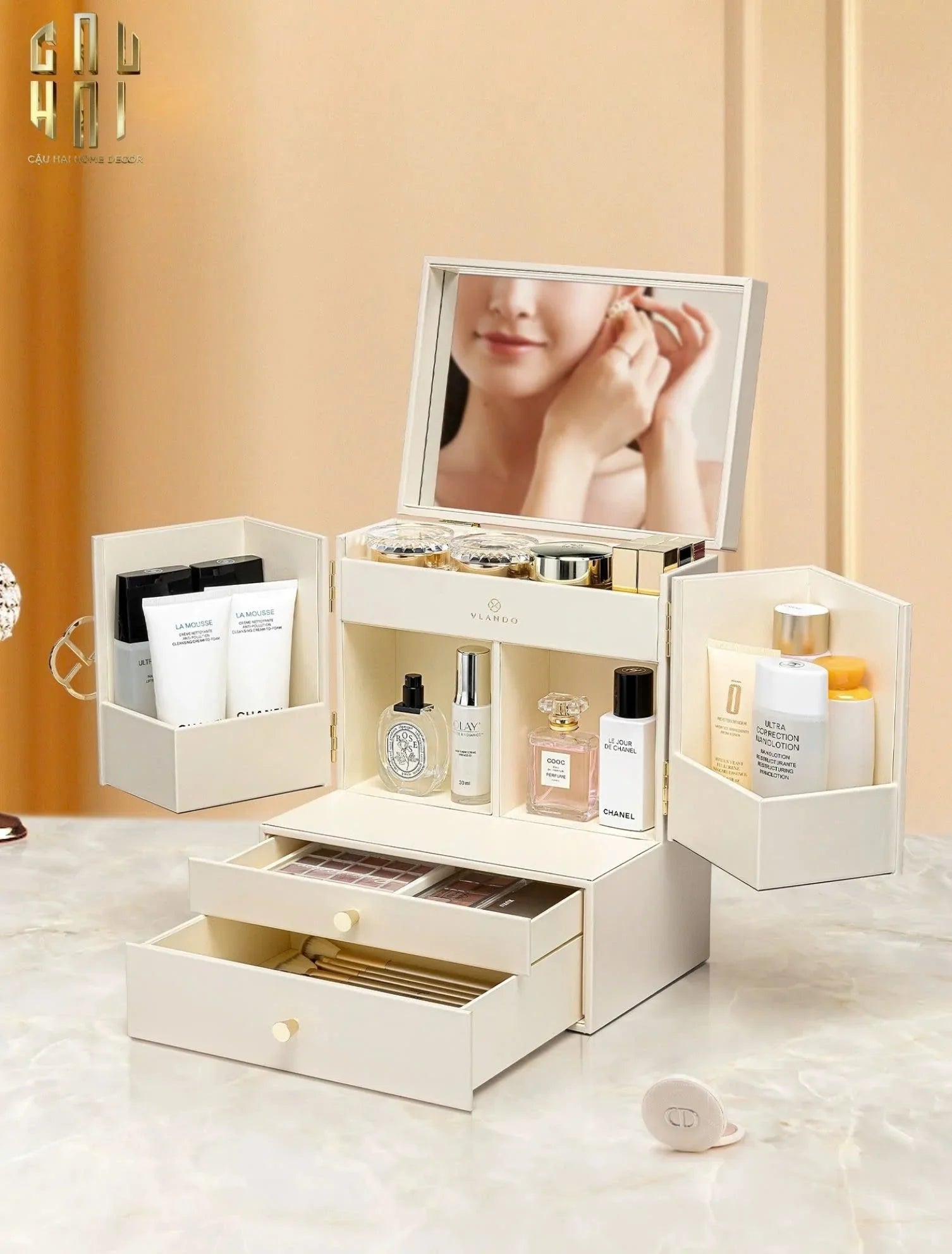 HAUTE FOLIE - HỘP MỸ PHẨM DA GRACE MANSION CLOSET - CẬU HAI HOME DECOR