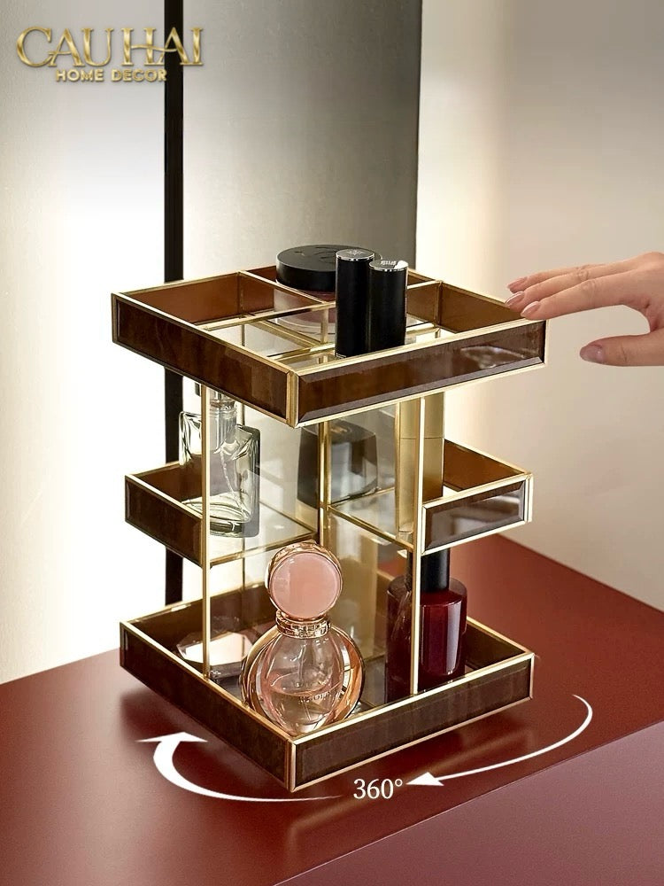 Haute Folie - Kệ 3 Tầng Thuỷ Tinh Xoay 360• Bàn Trang Điểm Élégance Rotating Vanity Organizer 20x20x28.8-CẬU HAI HOME DECOR