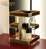 Haute Folie - Kệ 3 Tầng Thuỷ Tinh Xoay 360• Bàn Trang Điểm Élégance Rotating Vanity Organizer 20x20x28.8-Khay Kệ Tầng-CẬU HAI HOME DECOR-CẬU HAI HOME DECOR