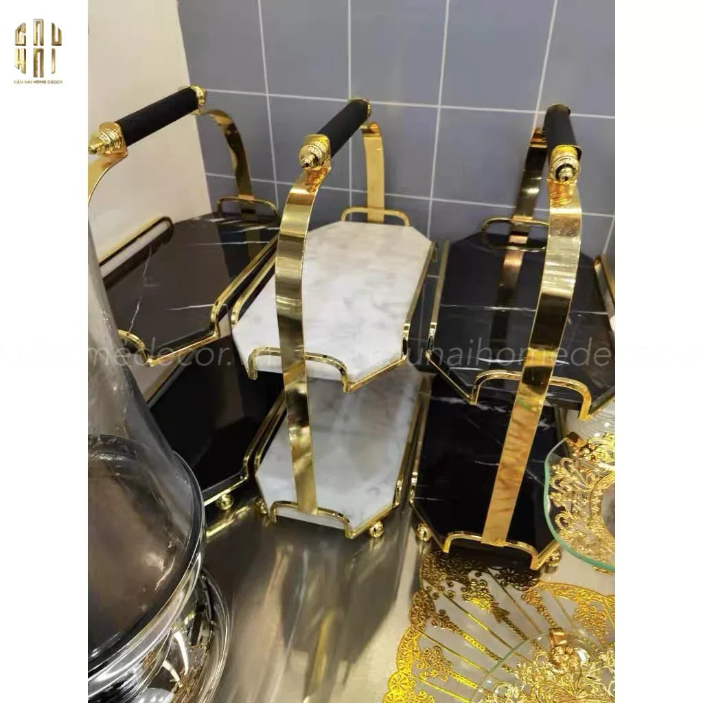 Haute Folie - Kệ Bàn Trang Điểm 2 Tầng Đá Marble Đen - Manor Tiered Organizers 30x37-CẬU HAI HOME DECOR
