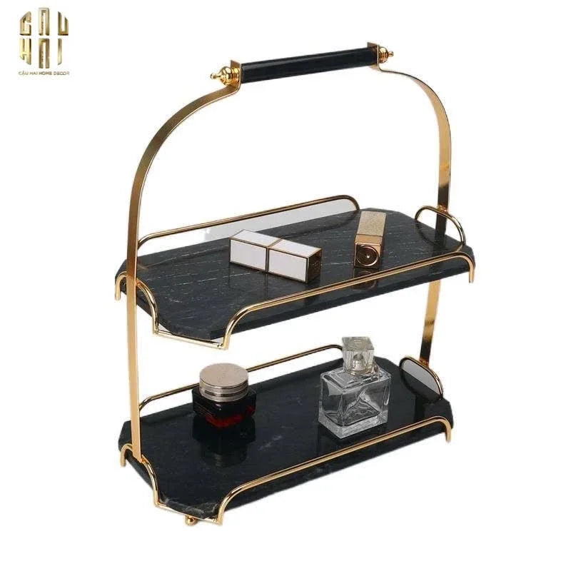 Haute Folie - Kệ Bàn Trang Điểm 2 Tầng Đá Marble Đen - Manor Tiered Organizers 30x37-CẬU HAI HOME DECOR