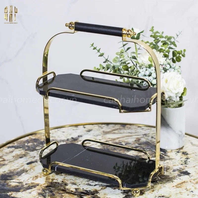 HAUTE FOLIE - KỆ ĐÁ BLACK MARBLE 2 TẦNG - MANOR-CẬU HAI HOME DECOR