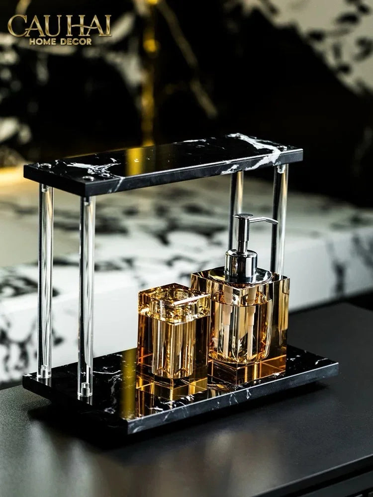 Haute Folie - Kệ Phòng Tắm 2 Tầng Đá Marble Acrylic Column Gabriel Tiered Organizers 20x26.5-CẬU HAI HOME DECOR