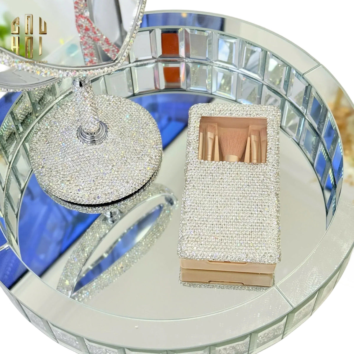 Haute Folie - Khay Gương Tròn Đế Xoay Starlight Mirrored Argenté D30-KHAY TRANG TRÍ-Đối tác tại Trung Quốc theo từng đơn đặt hàng-CẬU HAI HOME DECOR