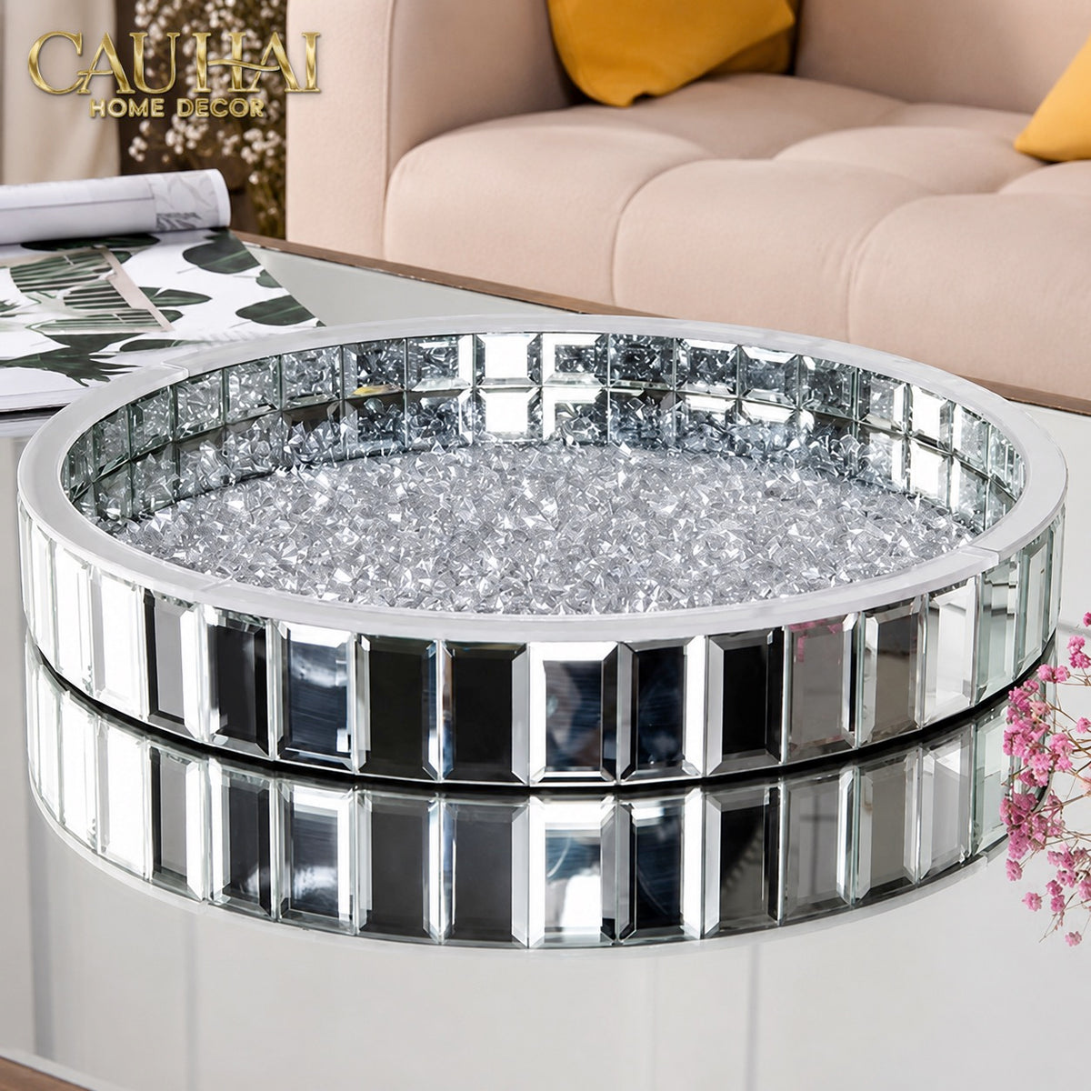 Haute Folie - Khay Gương Tròn Đế Xoay Starlight Mirrored Argenté D30-KHAY TRANG TRÍ-Đối tác tại Trung Quốc theo từng đơn đặt hàng-CẬU HAI HOME DECOR