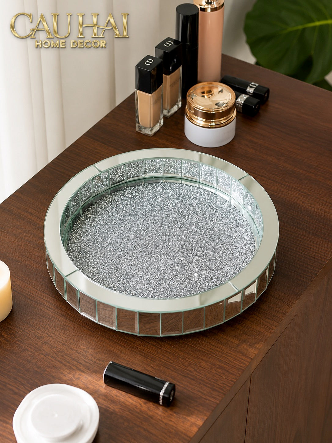 Haute Folie - Khay Gương Tròn Đế Xoay Starlight Mirrored Argenté D30-KHAY TRANG TRÍ-Đối tác tại Trung Quốc theo từng đơn đặt hàng-CẬU HAI HOME DECOR