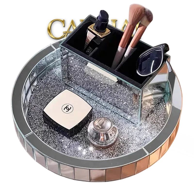 Haute Folie - Khay Gương Tròn Đế Xoay Starlight Mirrored Argenté D30-KHAY TRANG TRÍ-Đối tác tại Trung Quốc theo từng đơn đặt hàng-CẬU HAI HOME DECOR
