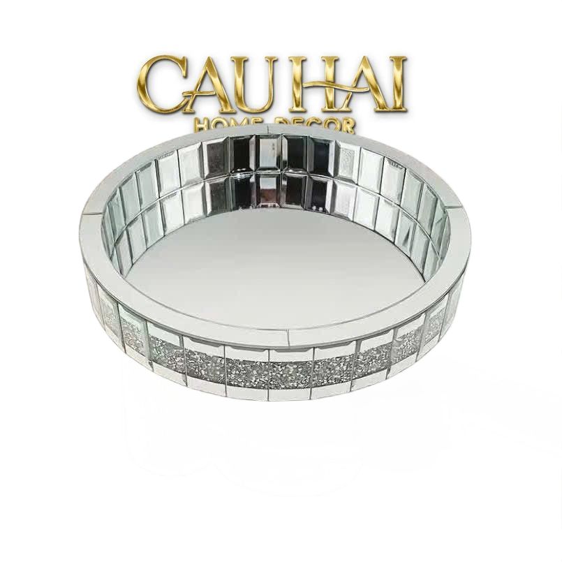 Haute Folie - Khay Gương Tròn Đế Xoay Starlight Mirrored Argenté D30-KHAY TRANG TRÍ-Đối tác tại Trung Quốc theo từng đơn đặt hàng-CẬU HAI HOME DECOR