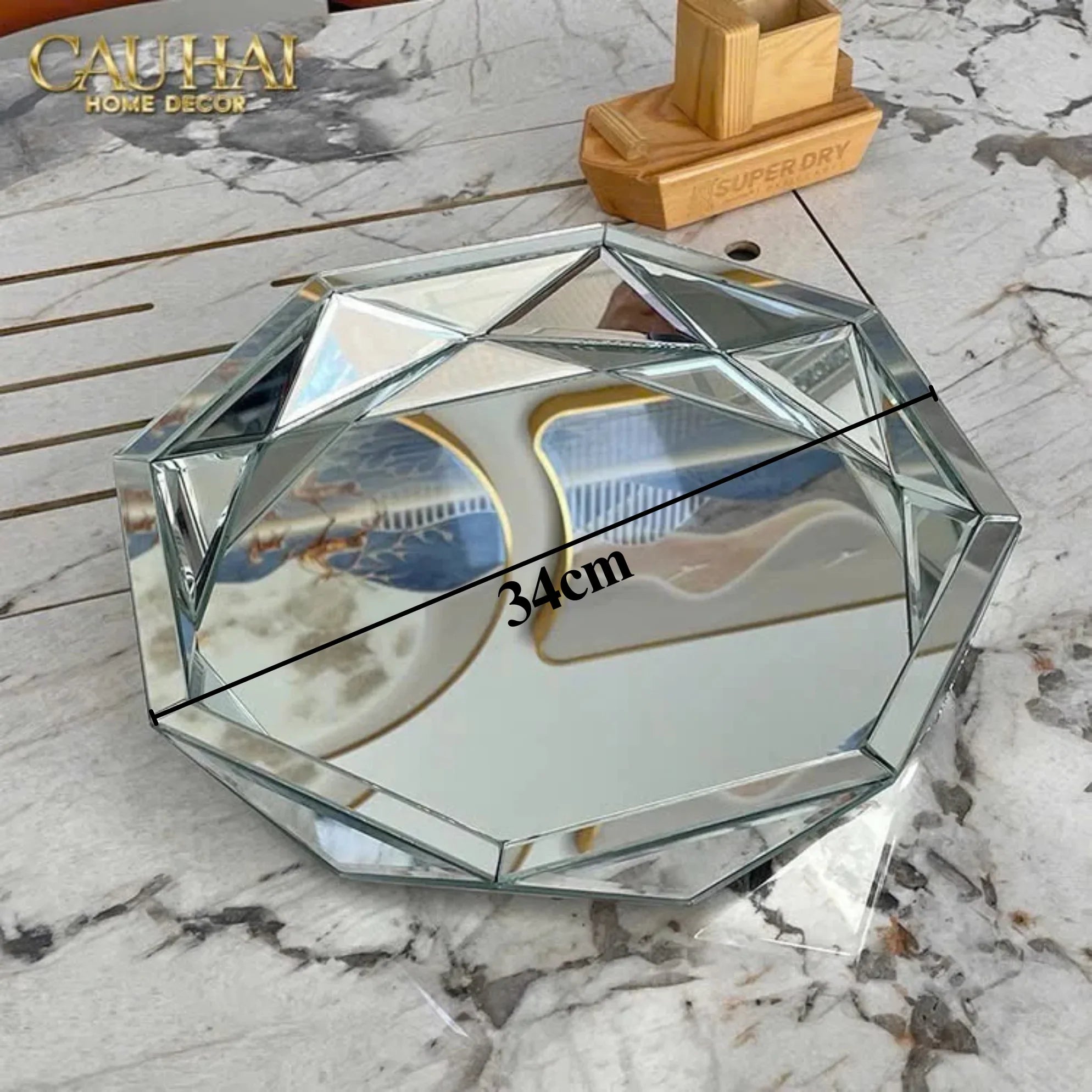 Haute Folie - Khay Gương Tròn Diamond Facetté Platinum Éclat Decoratives Trays D34-CẬU HAI HOME DECOR
