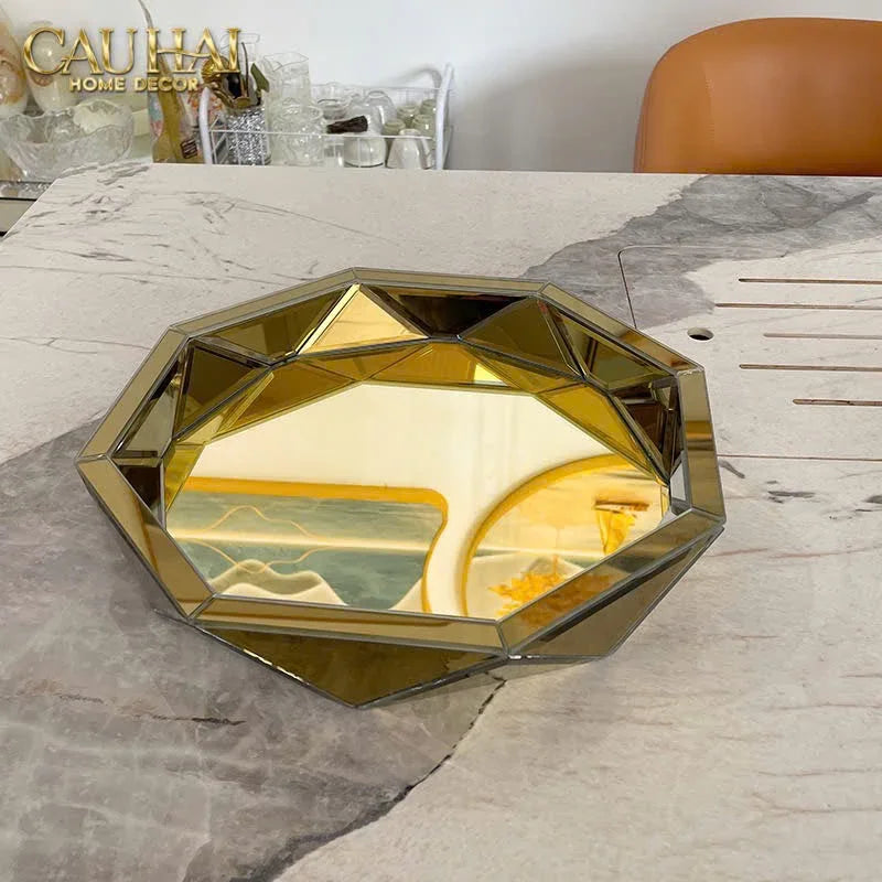 Haute Folie - Khay Gương Tròn Diamond Facetté Soleil Éclat Decoratives Trays D34-CẬU HAI HOME DECOR