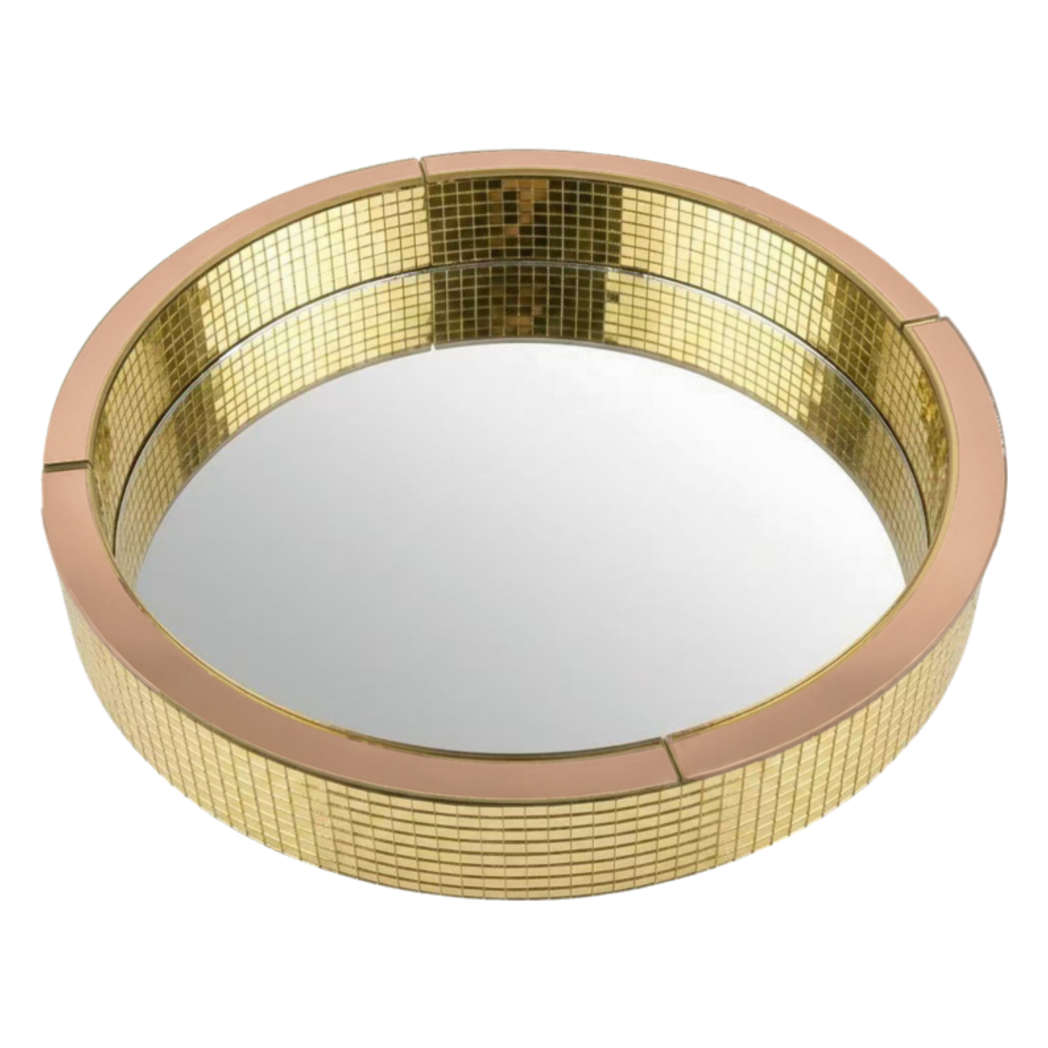 Haute Folie - Khay Gương Tròn Mosaic Gold Viền Rosé D28-CẬU HAI HOME DECOR-CẬU HAI HOME DECOR