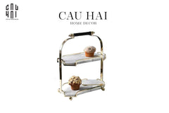Haute Folie - Khay Kệ Bàn Trang Điểm 2 Tầng Đá Marble Trắng - Manor Tiered Organizers 30x37-CẬU HAI HOME DECOR