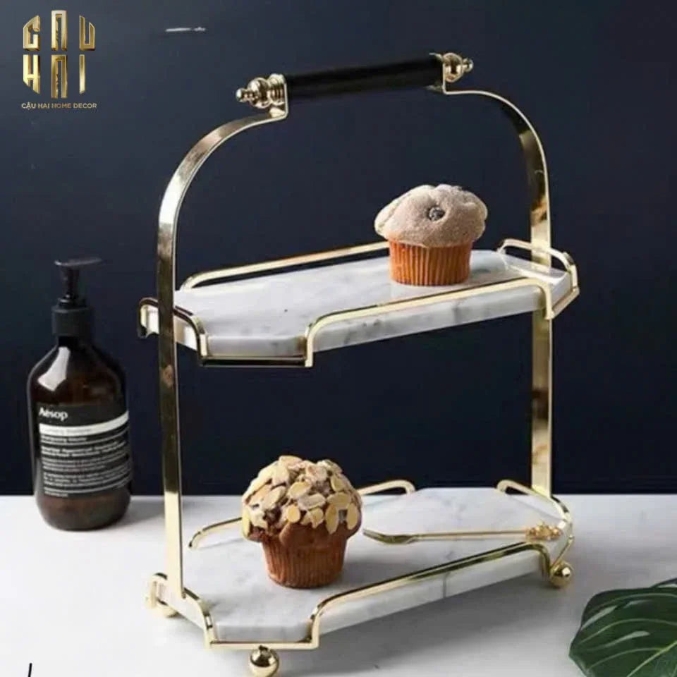 Haute Folie - Khay Kệ Bàn Trang Điểm 2 Tầng Đá Marble Trắng - Manor Tiered Organizers 30x37-CẬU HAI HOME DECOR