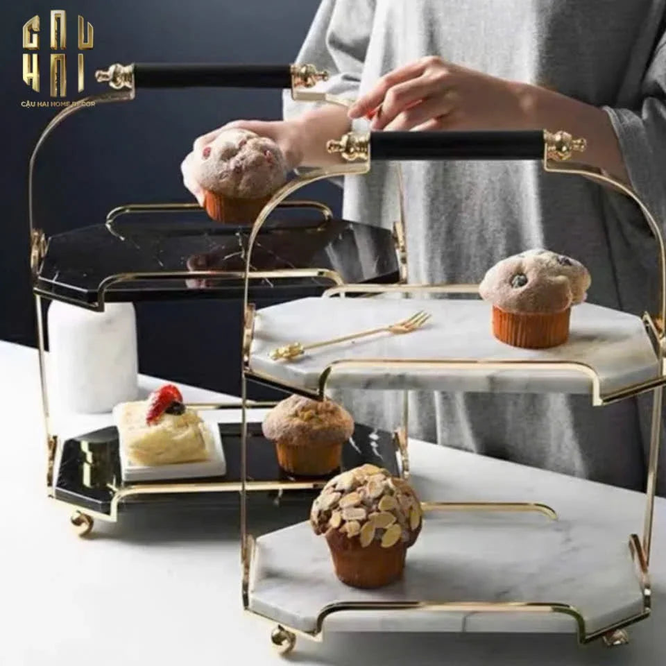 Haute Folie - Khay Kệ Bàn Trang Điểm 2 Tầng Đá Marble Trắng - Manor Tiered Organizers 30x37-CẬU HAI HOME DECOR