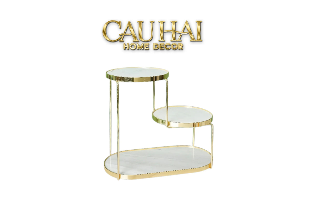 Haute Folie - Khay Kệ Đá Marble Trắng Tròn 2 Tầng Bàn Trang Điểm - New Orion Urban Marble Trays-Khay Kệ Tầng-CẬU HAI HOME DECOR-CẬU HAI HOME DECOR