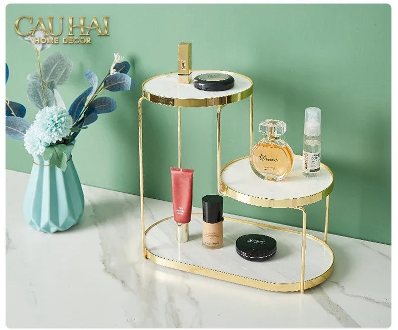 Haute Folie - Khay Kệ Đá Marble Trắng Tròn 2 Tầng Bàn Trang Điểm - New Orion Urban Marble Trays-Khay Kệ Tầng-CẬU HAI HOME DECOR-CẬU HAI HOME DECOR