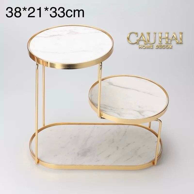 Haute Folie - Khay Kệ Đá Marble Trắng Tròn 2 Tầng Bàn Trang Điểm - New Orion Urban Marble Trays-CẬU HAI HOME DECOR