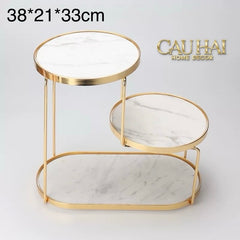 Haute Folie - Khay Kệ Đá Marble Trắng Tròn 2 Tầng Bàn Trang Điểm - New Orion Urban Marble Trays-CẬU HAI HOME DECOR