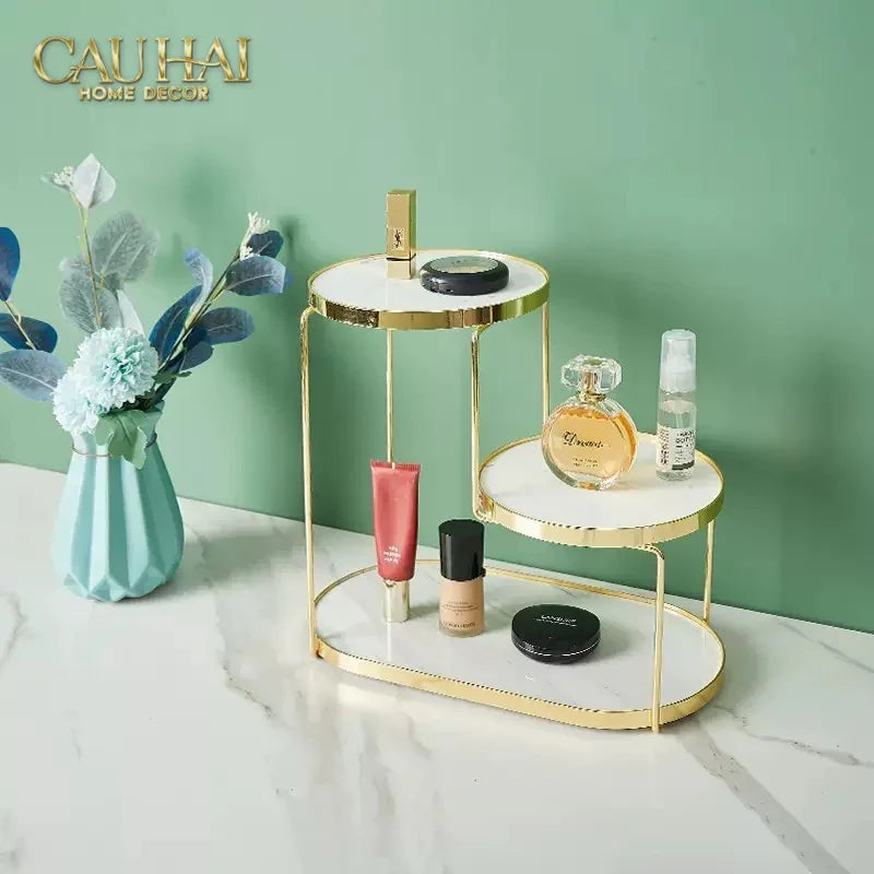 Haute Folie - Khay Kệ Đá Marble Trắng Tròn 2 Tầng Bàn Trang Điểm - New Orion Urban Marble Trays-Khay Kệ Tầng-CẬU HAI HOME DECOR-CẬU HAI HOME DECOR
