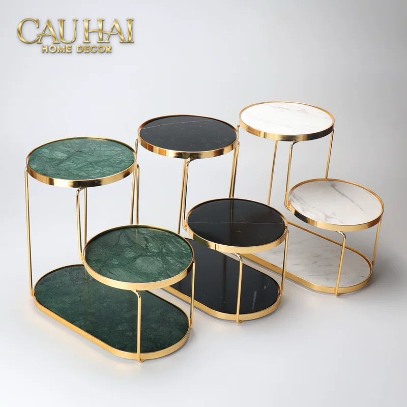 Haute Folie - Khay Kệ Đá Marble Trắng Tròn 2 Tầng Bàn Trang Điểm - New Orion Urban Marble Trays-Khay Kệ Tầng-CẬU HAI HOME DECOR-CẬU HAI HOME DECOR