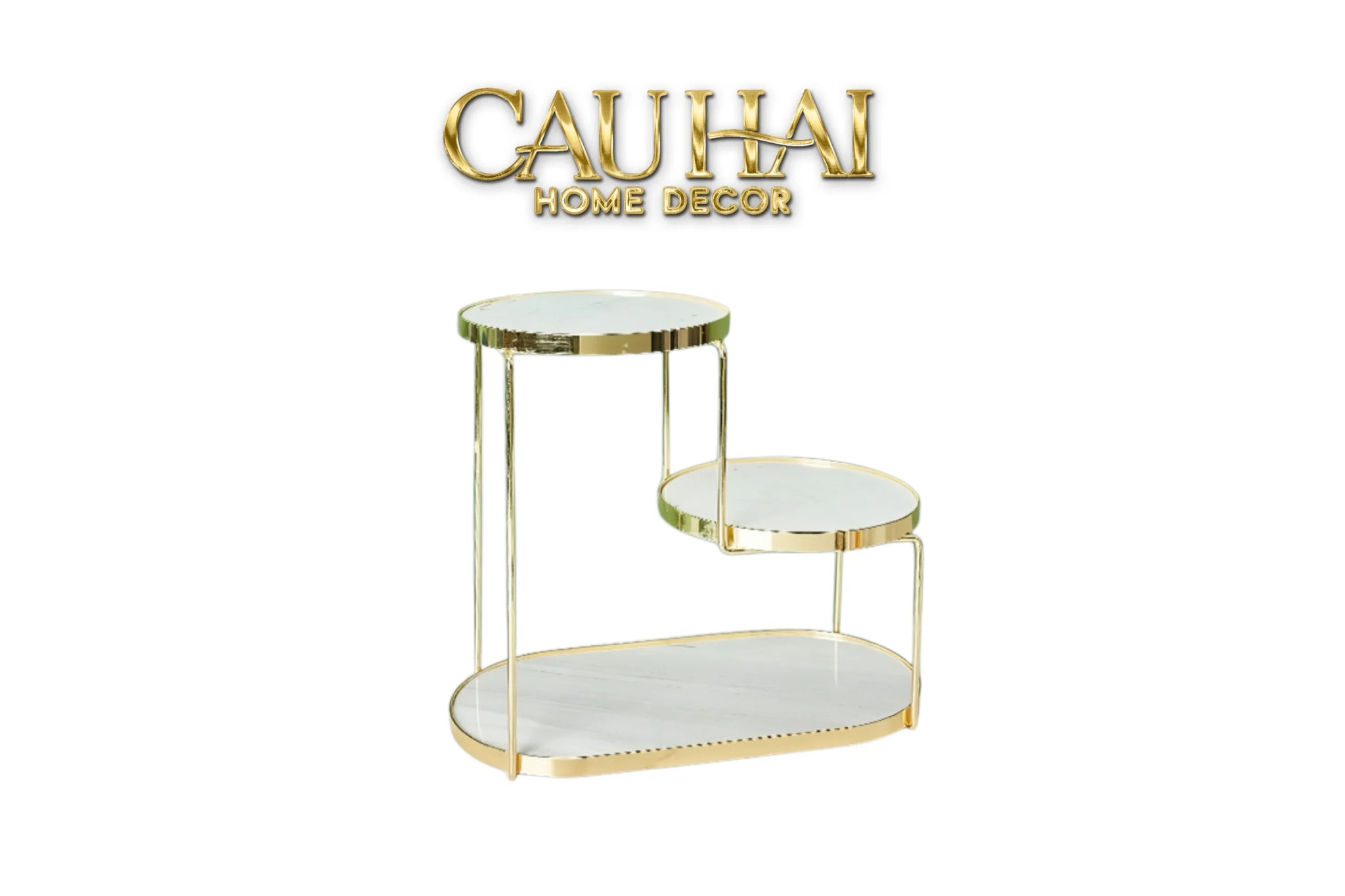 Haute Folie - Khay Kệ Đá Marble Trắng Tròn 2 Tầng Bàn Trang Điểm - New Orion Urban Marble Trays-CẬU HAI HOME DECOR