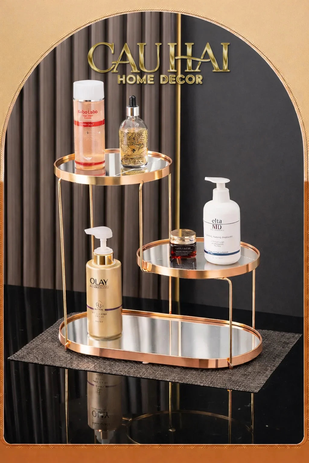 Haute Folie - Khay Kệ Gương Tròn 2 Tầng Bàn Trang Điểm - New Oracle Beauty Mirror Trays-KHAY TRANG TRÍ-CẬU HAI HOME DECOR-CẬU HAI HOME DECOR