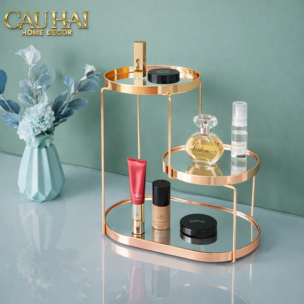 Haute Folie - Khay Kệ Gương Tròn 2 Tầng Bàn Trang Điểm - New Oracle Beauty Mirror Trays-CẬU HAI HOME DECOR