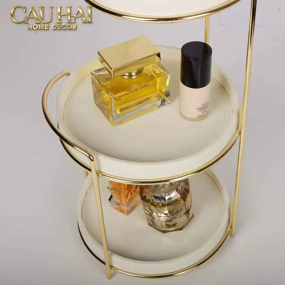 Haute Folie - Khay Kệ Mỹ Phẩm Da 3 Tầng Lux Leather Ivoire Beauty Vanity 21x42-CẬU HAI HOME DECOR
