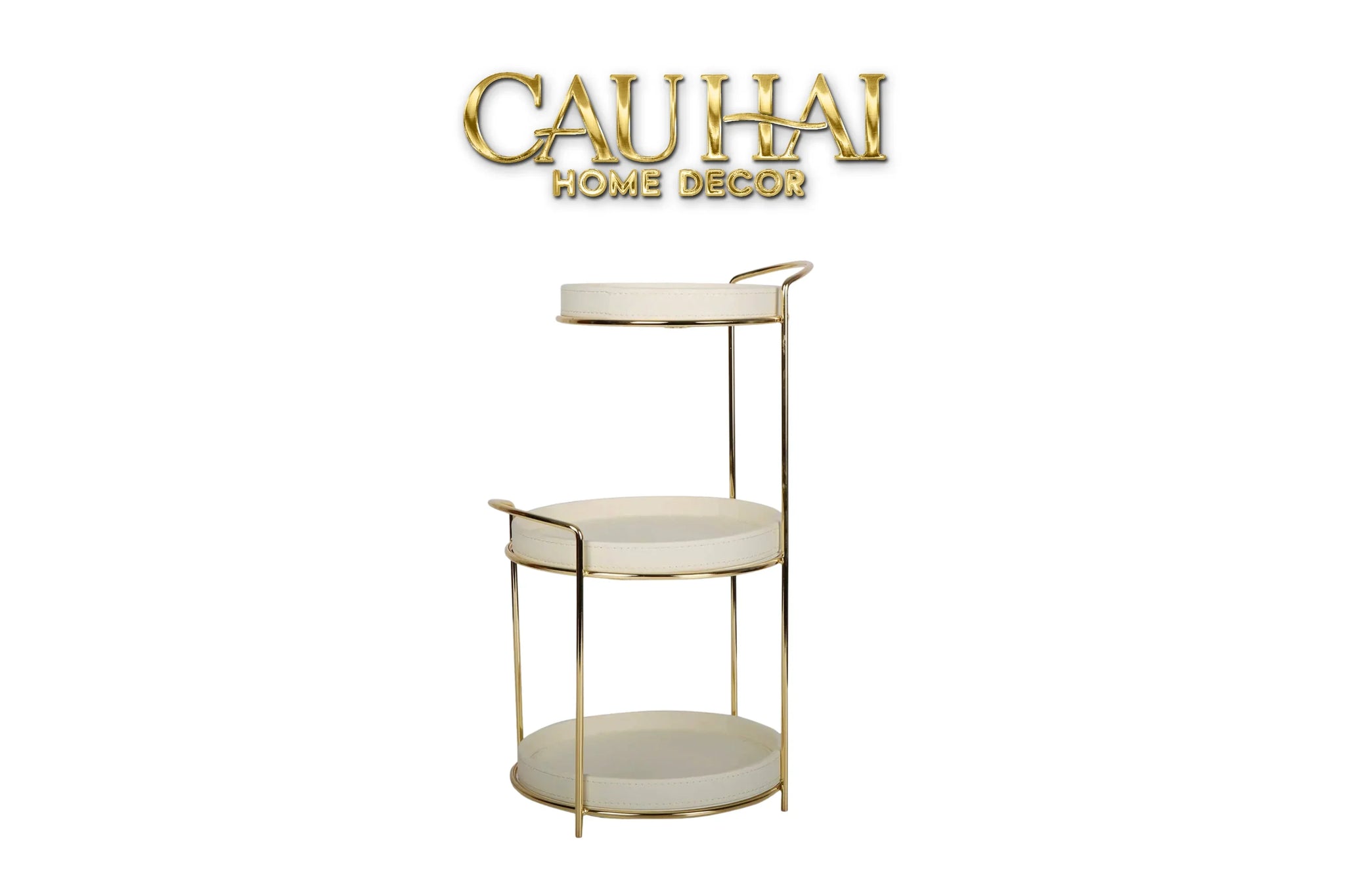 Haute Folie - Khay Kệ Mỹ Phẩm Da 3 Tầng Lux Leather Ivoire Beauty Vanity 21x42-CẬU HAI HOME DECOR