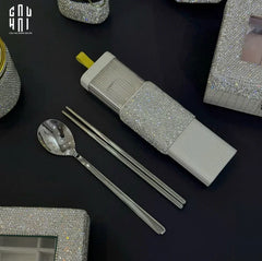 Haute Folie - Set Đũa Muỗng Cá Nhân - Diamond Bling Bling On The Go Cutlery Set 3pcs 5x20-CẬU HAI HOME DECOR