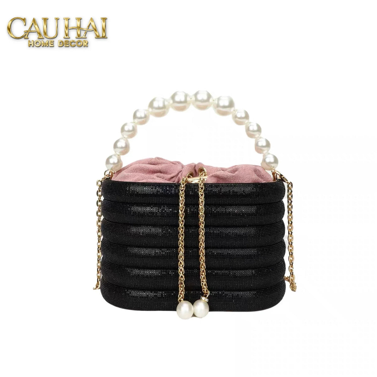 Haute Folie - Túi Handbag Full Kim Cương Đen- Perle Savoir Aterlier Diamond Pavé Haute Décor Object-TÚI XÁCH & VÍ TRANG TRÍ-Đối tác tại Trung Quốc theo từng đơn đặt hàng-CẬU HAI HOME DECOR