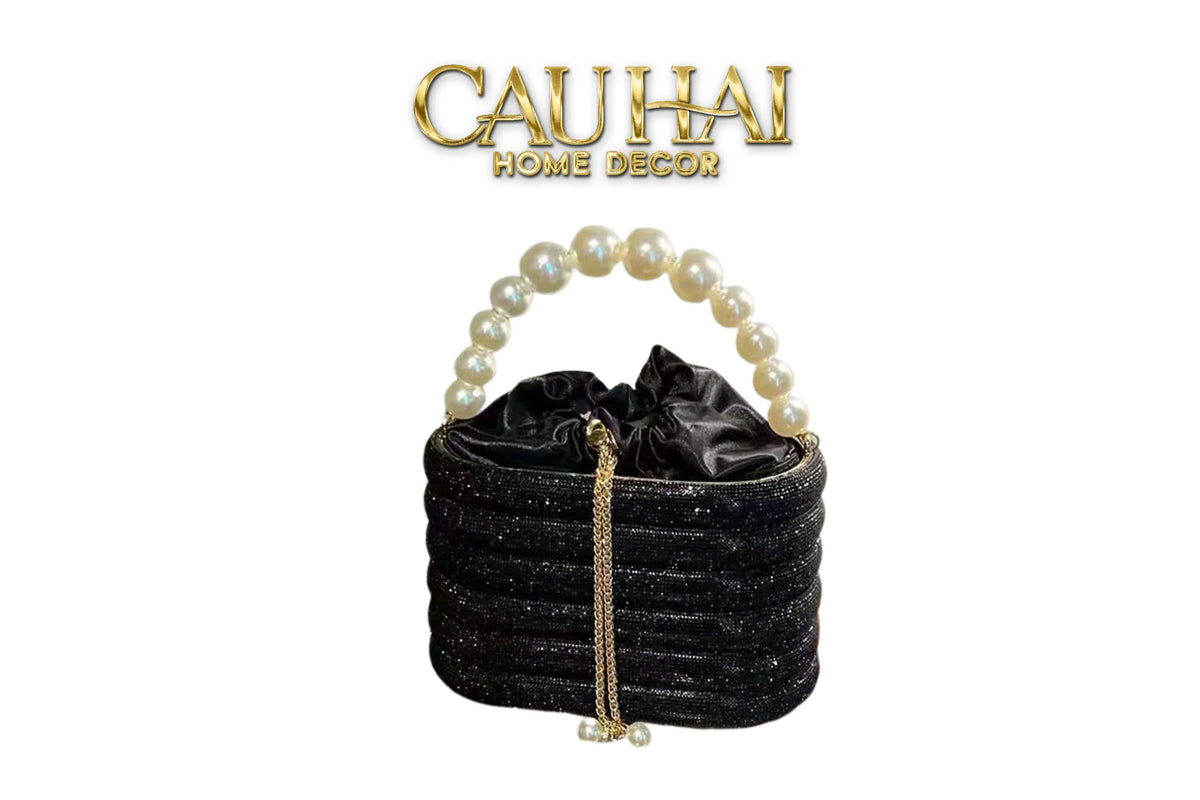Haute Folie - Túi Handbag Full Kim Cương Đen- Perle Savoir Aterlier Diamond Pavé Haute Décor Object-TÚI XÁCH & VÍ TRANG TRÍ-Đối tác tại Trung Quốc theo từng đơn đặt hàng-CẬU HAI HOME DECOR