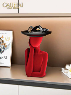 Haute Folie - Tượng Cô Gái Nhung Đỏ Muse de Velours Rouge Coupelle 22x15-CẬU HAI HOME DECOR