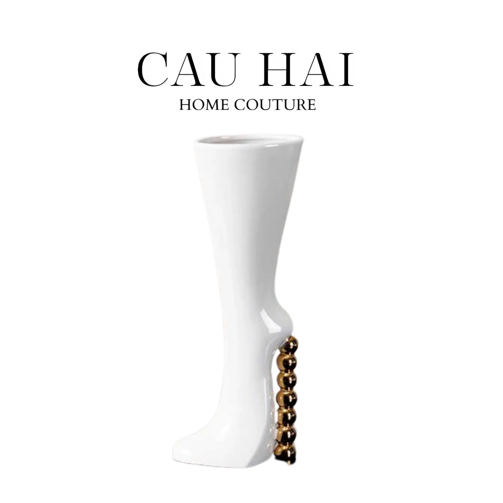 HOME COUTURE - BÌNH HOA CATWALK HIGH HEEL PEARL WHITE VASE H38 - CẬU HAI HOME DECOR