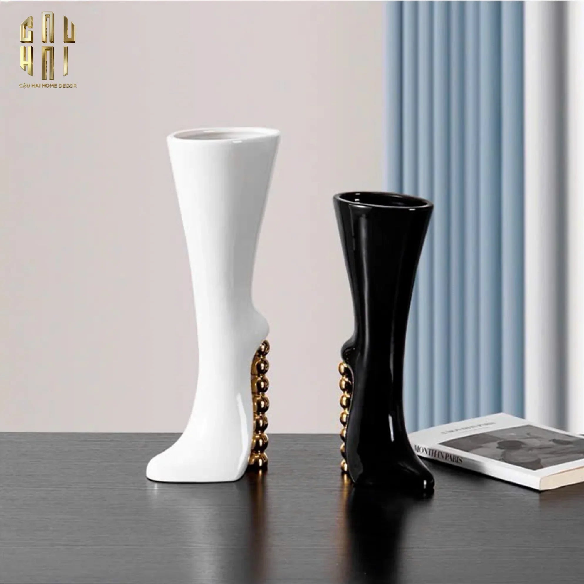 HOME COUTURE - BÌNH HOA CATWALK HIGH HEEL PEARL WHITE VASE H38 - CẬU HAI HOME DECOR