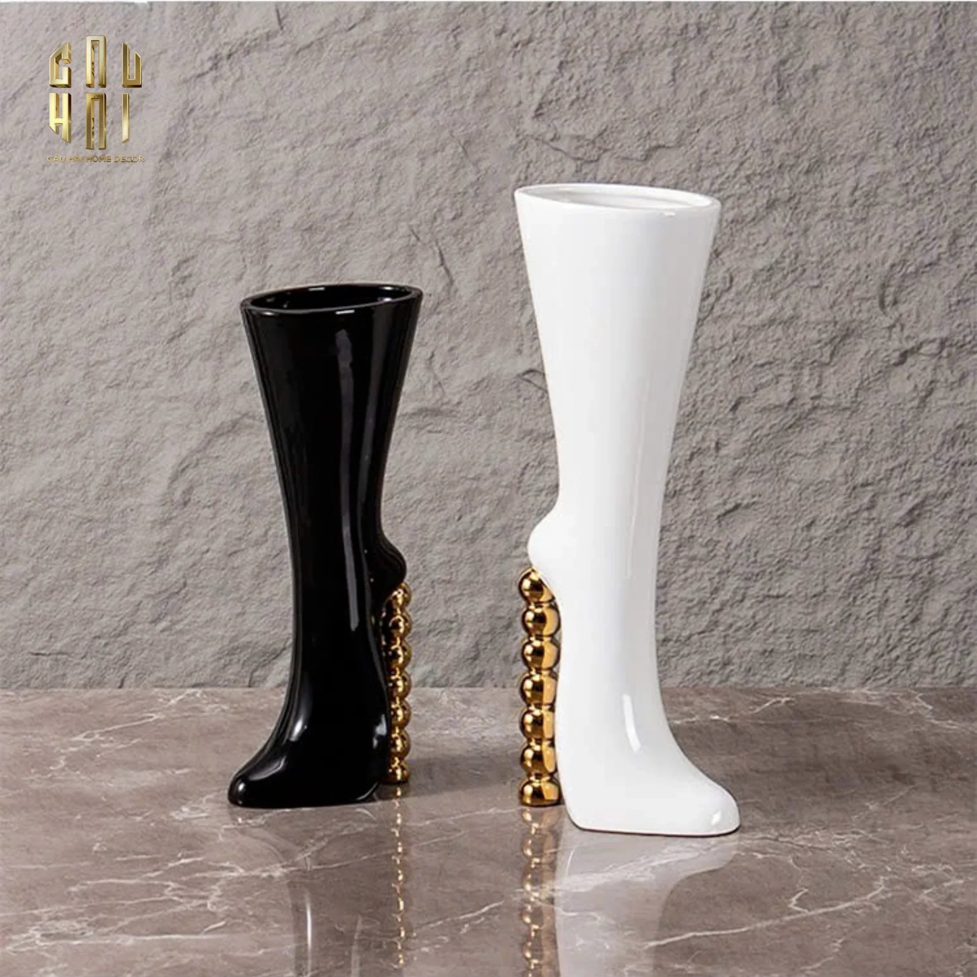 HOME COUTURE - BÌNH HOA CATWALK HIGH HEEL PEARL WHITE VASE H38 - CẬU HAI HOME DECOR