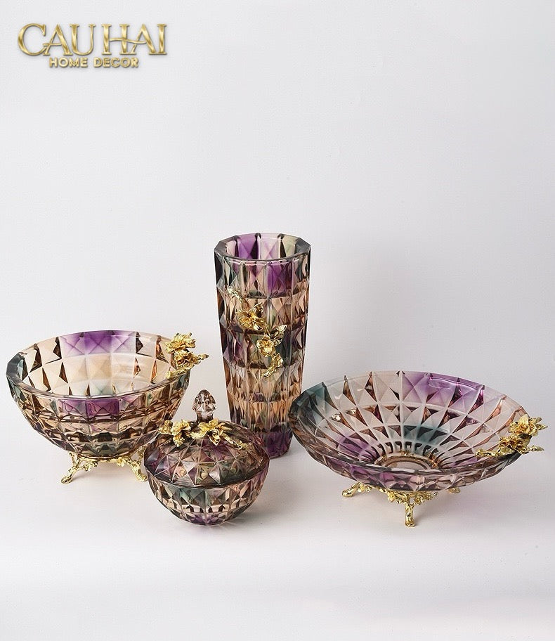 HOME COUTURE - BÌNH HOA PHA LÊ BRASS VIOLET PLUM - CẬU HAI HOME DECOR