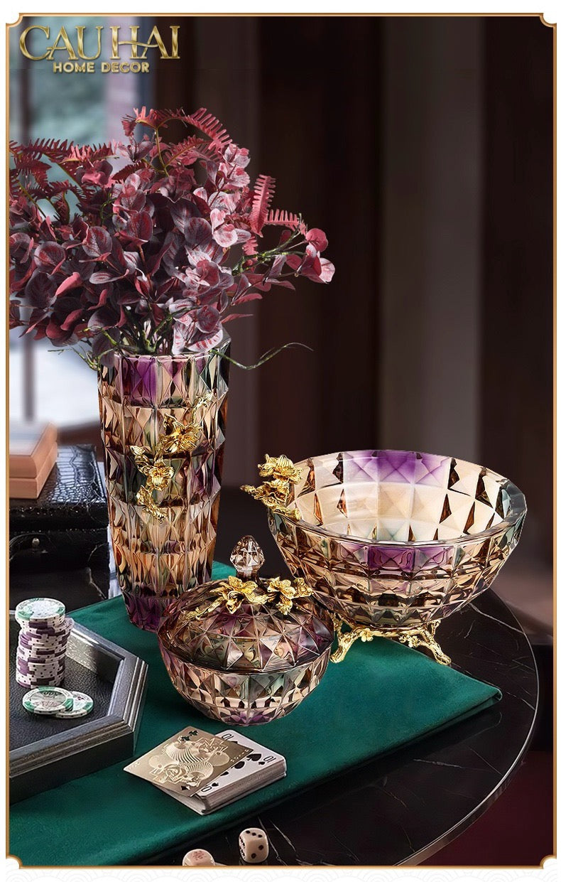 HOME COUTURE - BÌNH HOA PHA LÊ BRASS VIOLET PLUM - CẬU HAI HOME DECOR